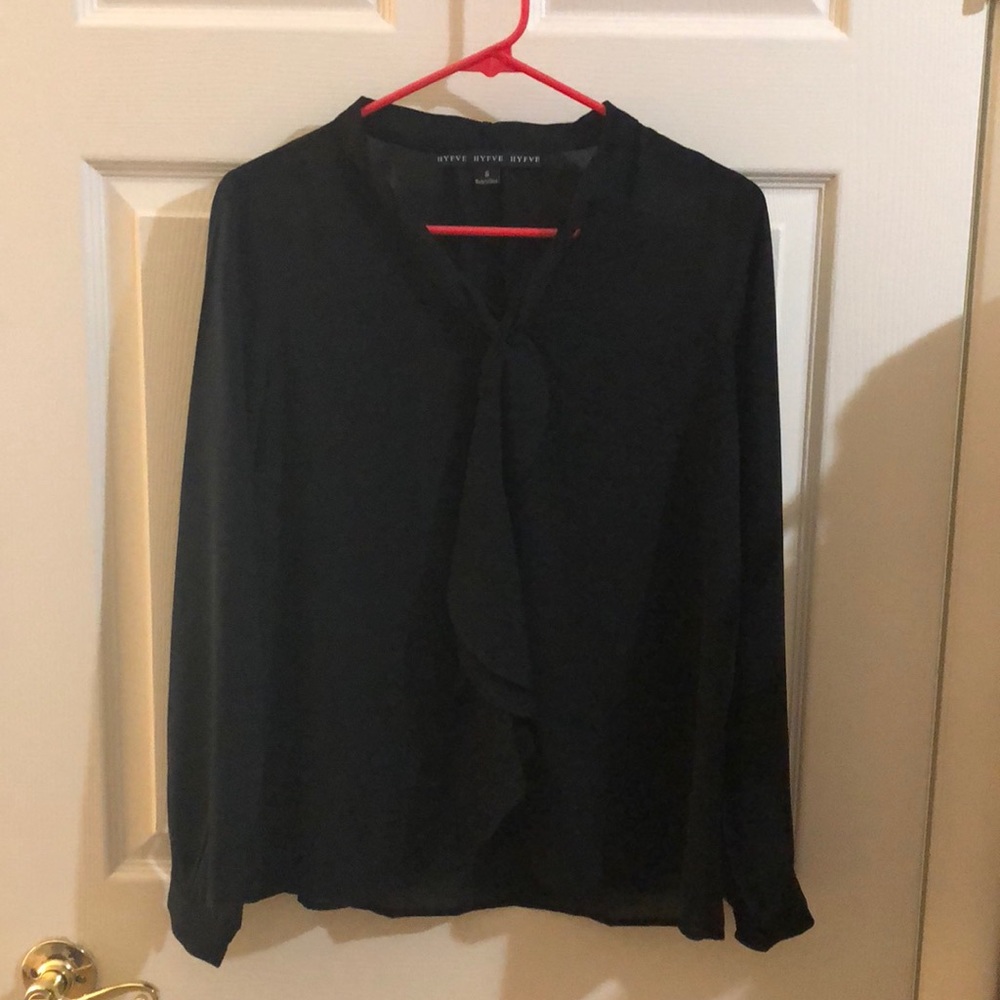 Black dress shirt with tie bow at neckline NWOT